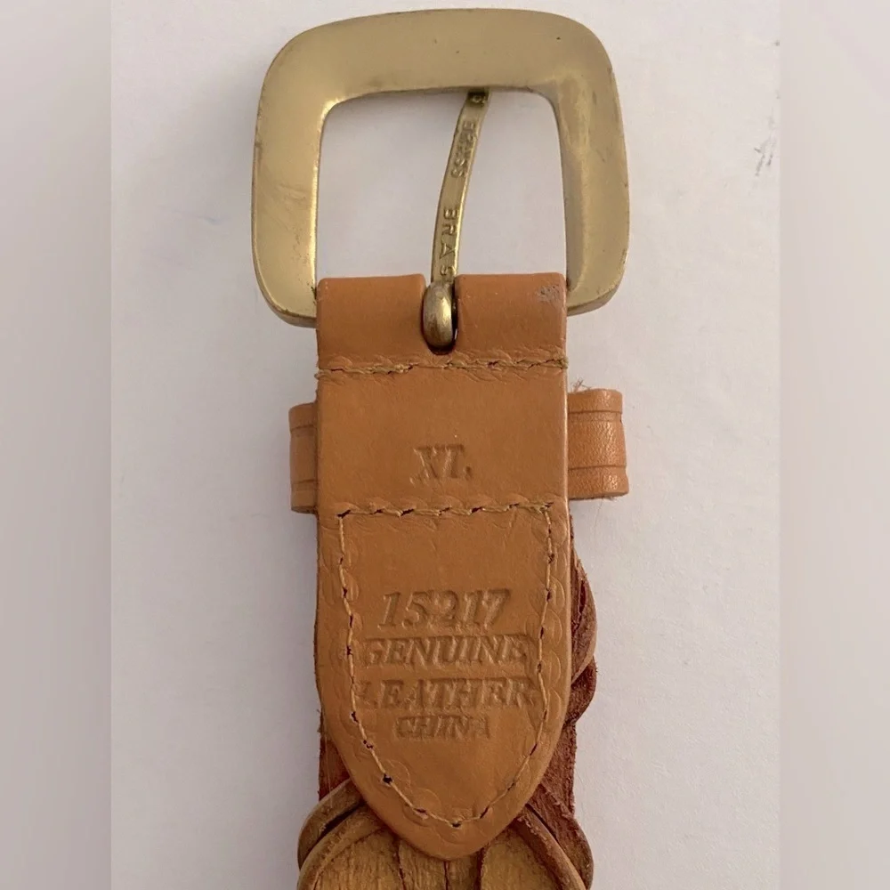 Chas W Henson Garment Co. Leather Belt, Brass buckle, Woven, Sz XL​, Vintage